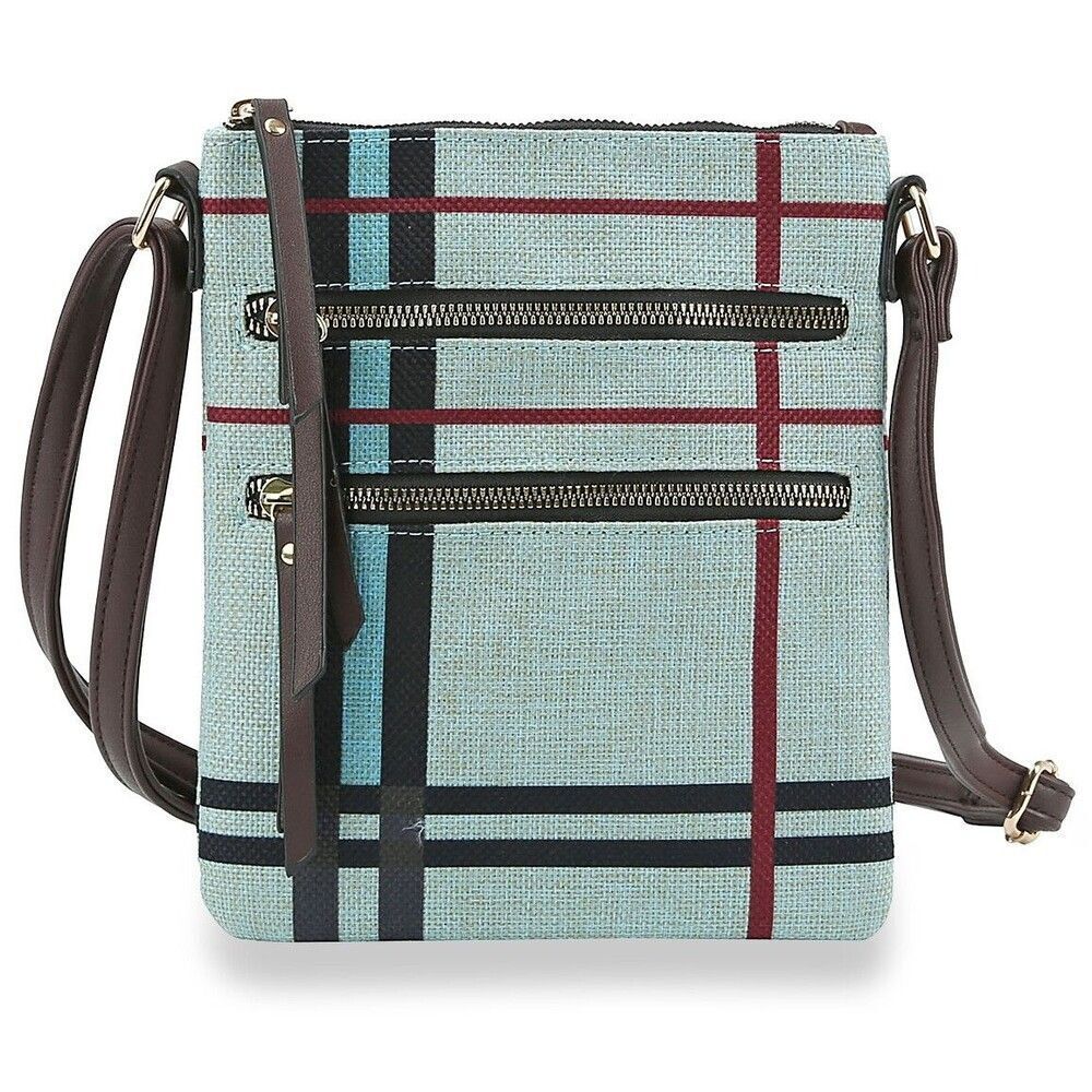 Plaid Print Front Pocket Crossbody Sling Multipurpose School Travel Shoulder Bag